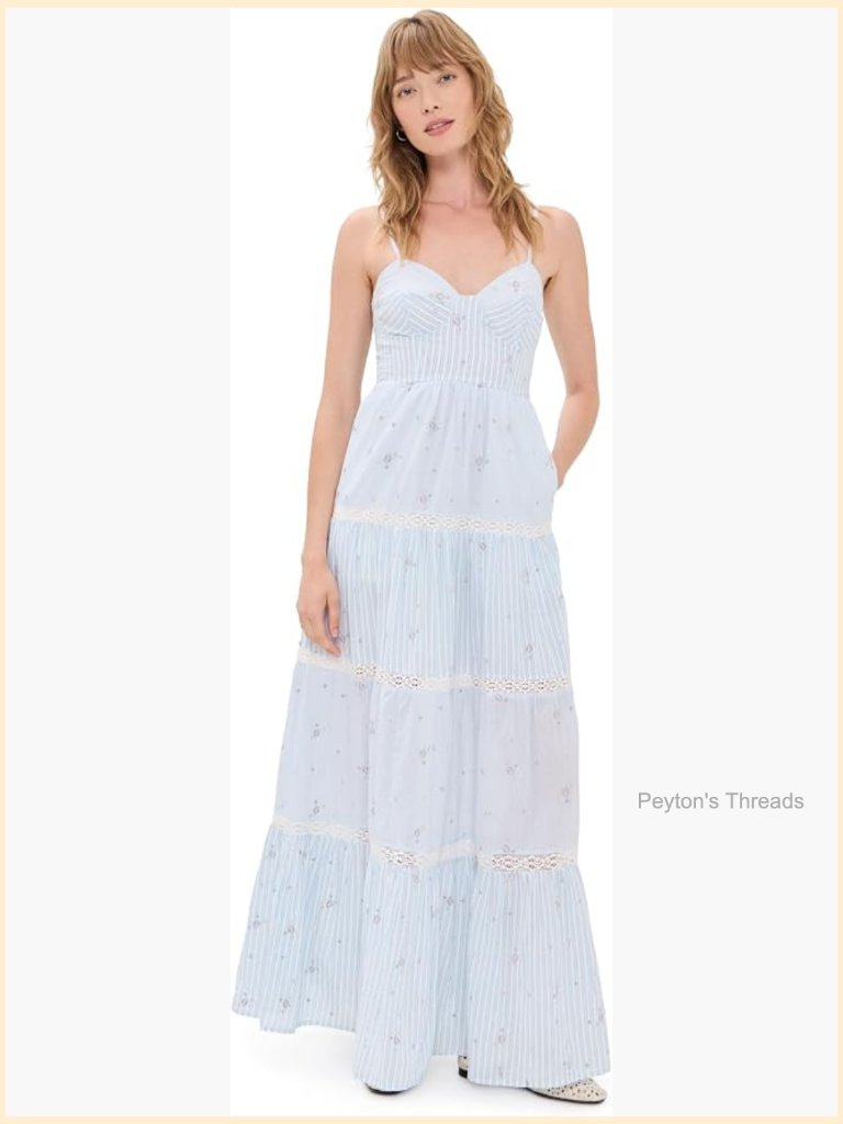 Lightweight Voile Maxi Dress With Embroidered Flowers & Smocked Back